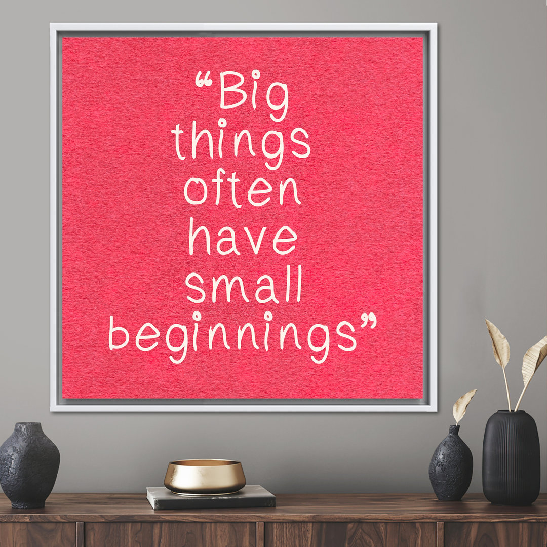 Big Things Start Small Positive Quote Pink Canvas Art for Inspiration and Success