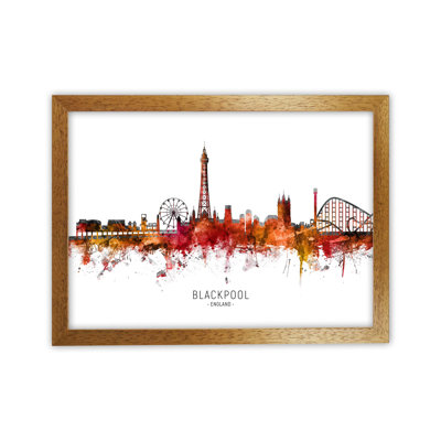 Blackpool England Skyline Red City Name by Michael Tompsett - 1 Piece Wall Art