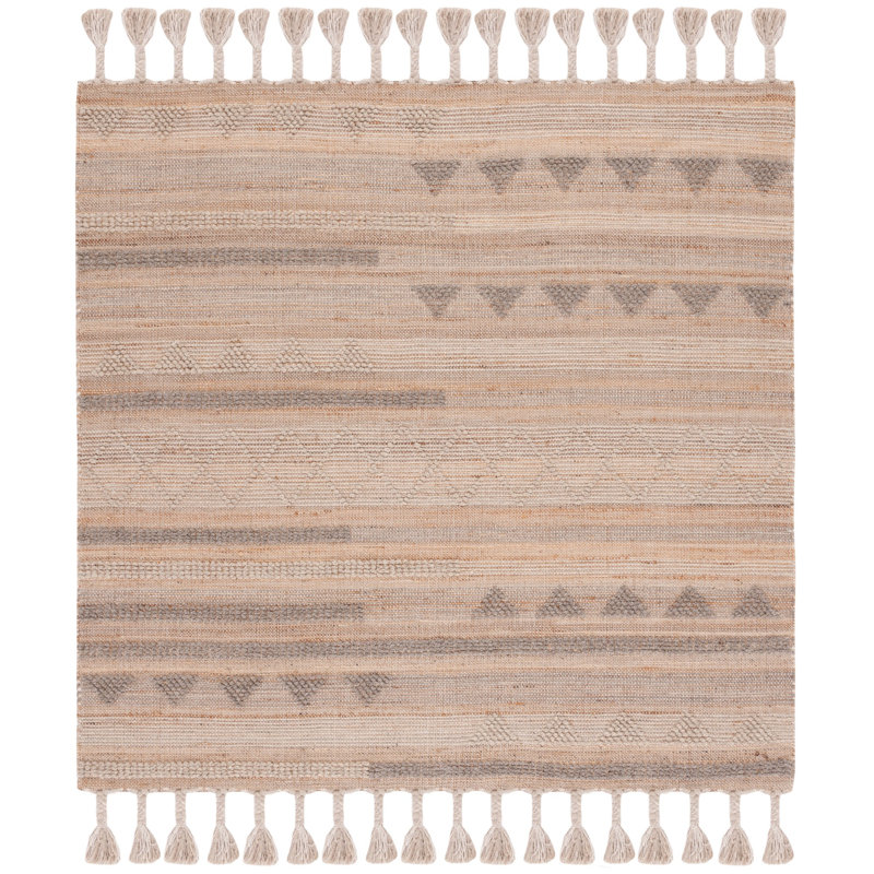 Dalke Southwestern Handmade Flatweave Natural/Beige/Gray Area Rug, Square 6'