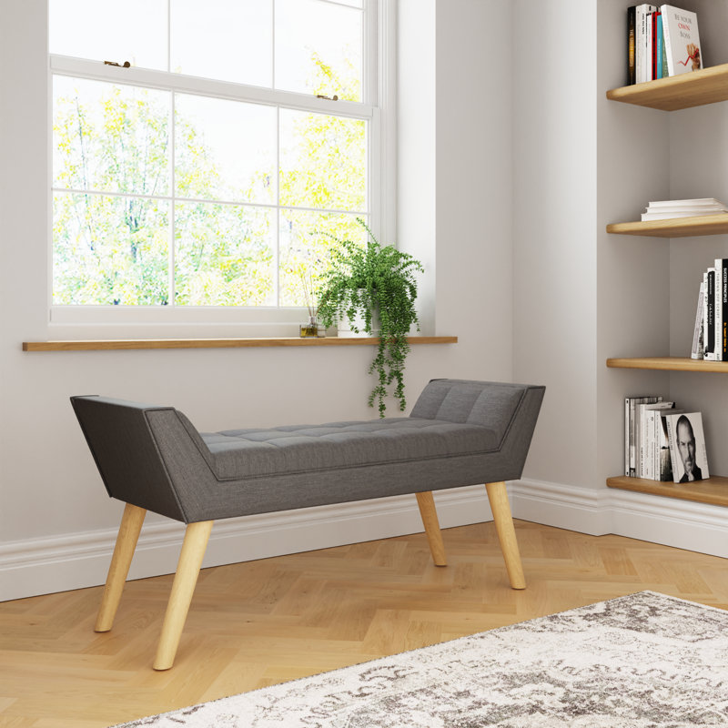 Cauley Upholstered Bench, Dark Grey