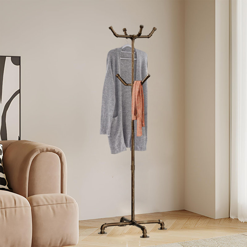 Farme House Industrial Style Metal Pipe Coat Rack, Gold
