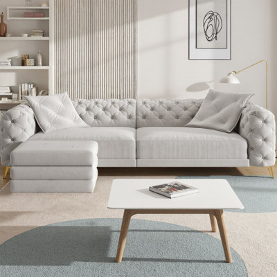 97.7" 3-in-1 Convertible Sleeper Sofa 4-Seater Velvet Sofa Bed with Movable Ottoman, Button Tufted Pull Out Couch for Living Room, Small Space, Apartment, Office, Bedroom