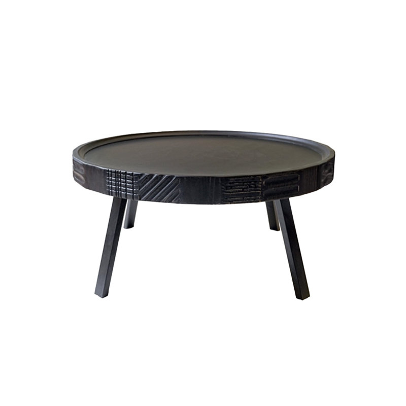 Modern Black Solid Wood Round Coffee Table
