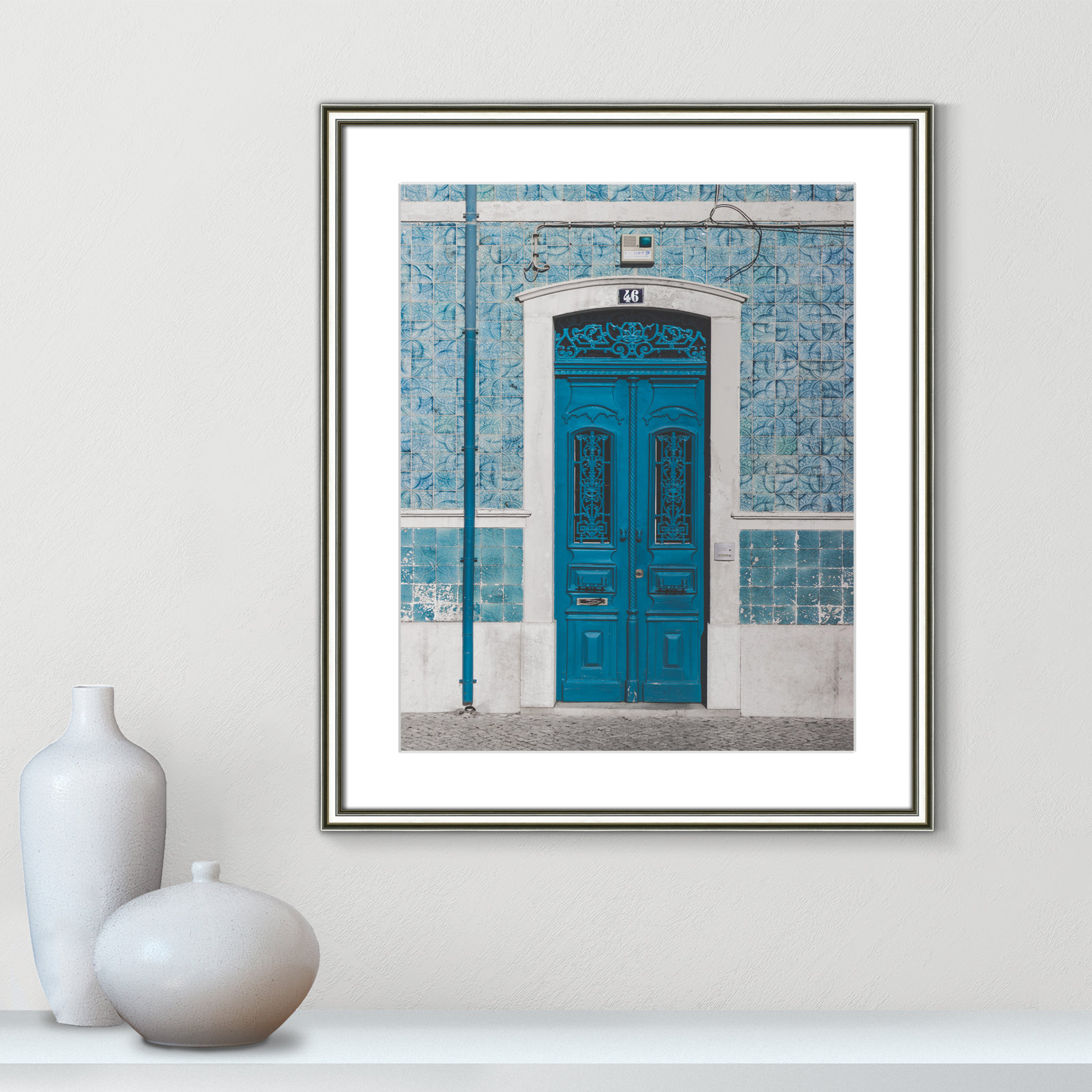 Blue Door Of Caldas De Rainha, Portugual by Catarina Carvalho, Silver, 26.75" H x 22.75" W x 0.88" D