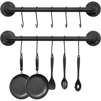Support mural pour casseroles de 53 cm (21 pouces), structure en tuyaux de fer, 10 crochets en S