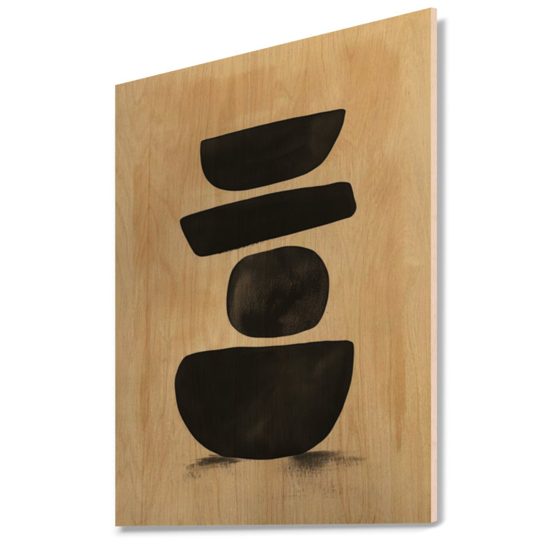 Formes noires équilibrées II - Impression d'art mural en bois aux formes organiques, H 24 po x l 18 po, Rectangle