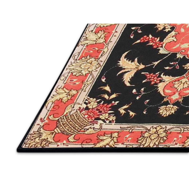 Tapis orange/noir traditionnel Linets, Rectangle 5 pi x 7 pi