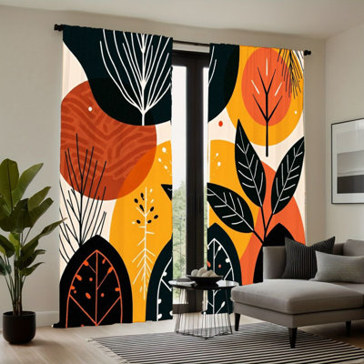 2 pièces rideaux à motifs botaniques abstraits, poche à barreaux bloquant le soleil, design minimaliste bohème, décoration de fenêtre d'étude de chambre à coucher toutes saisons