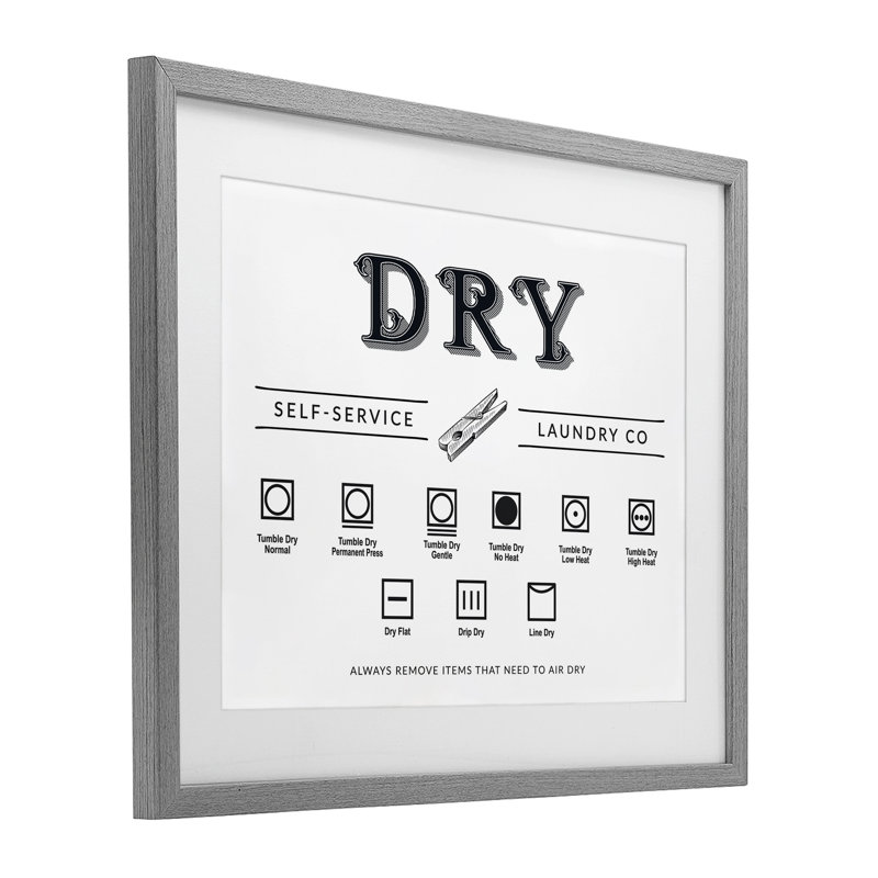 «Dry Cycle Instructions», impression encadrée sous verre, avec lettres et doublure, Cadre de ferme gris, H 13 po x l 16 po