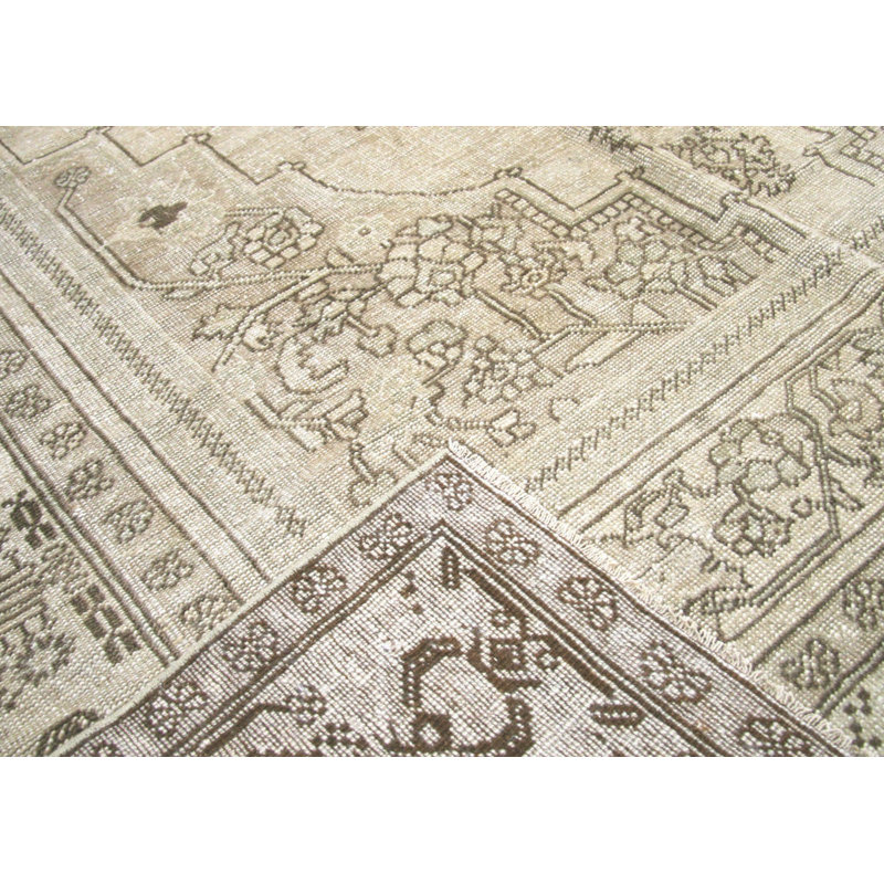 Tapis gris / brun en laine noué à la main de conception unique 6 pi 4 po x 10 pi 10 po années 1960