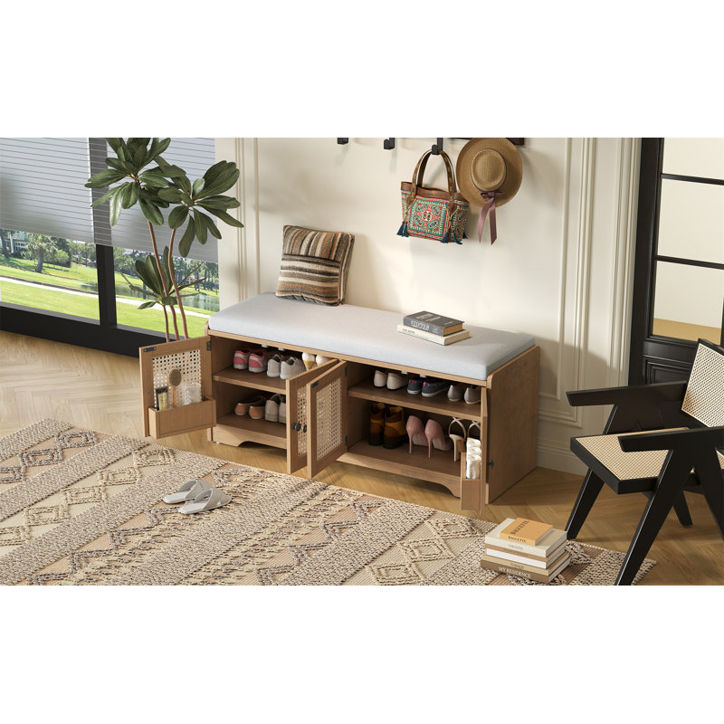 Banc de rangement rustique en bois avec banc pour chaussures, Brun
