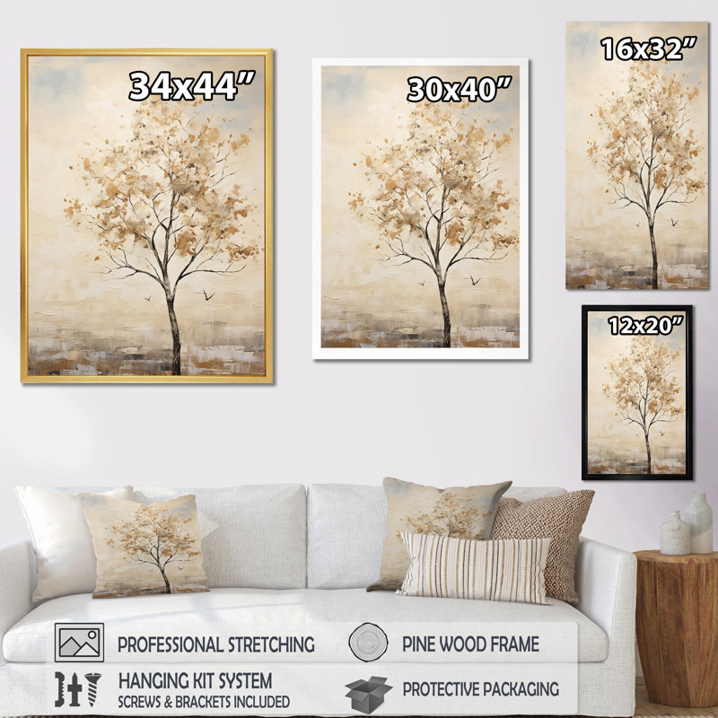 Arbre africain africain I - impressions sur toile, Cadre flottant blanc, H 40 po x l 30 po