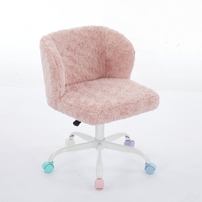 Furniture Office Chair,Artificial Rabbit Hair Home Office Chair With Metal Base,Adjustable Desk Chair Swivel Office Chair,Vanity Chair(Violet)