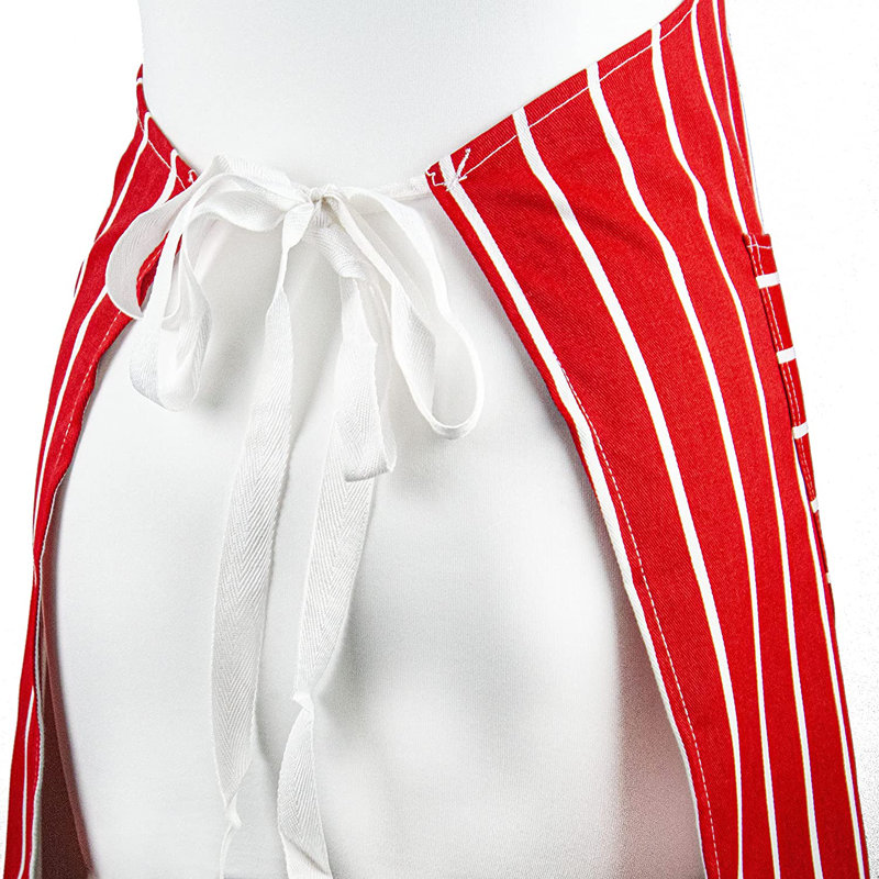 Striped Cotton Bib Apron, Red
