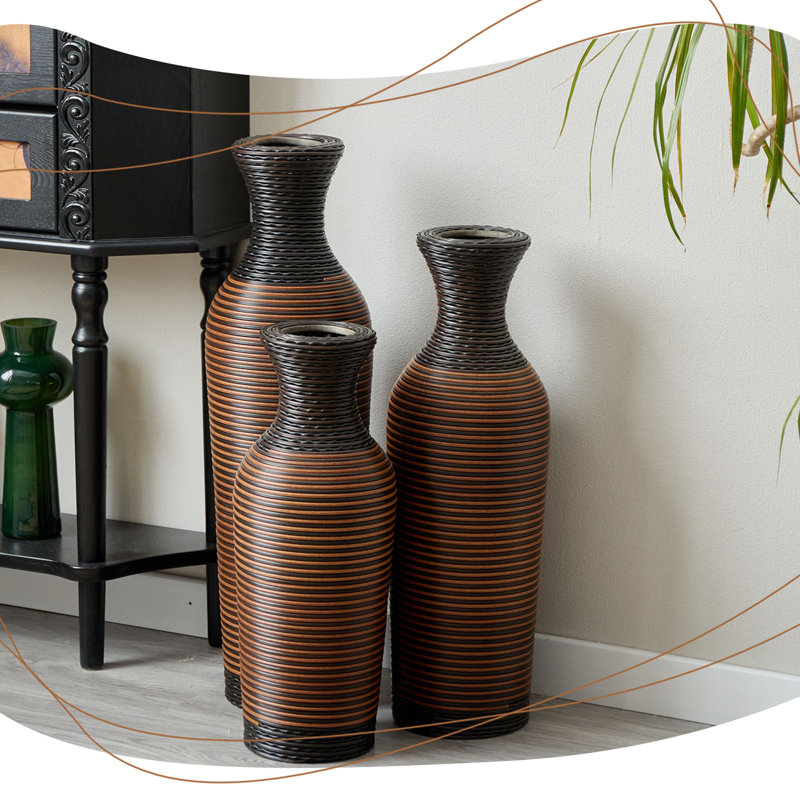 Ensemble de 3 vases de sol en rotin de PVC tissés à la main