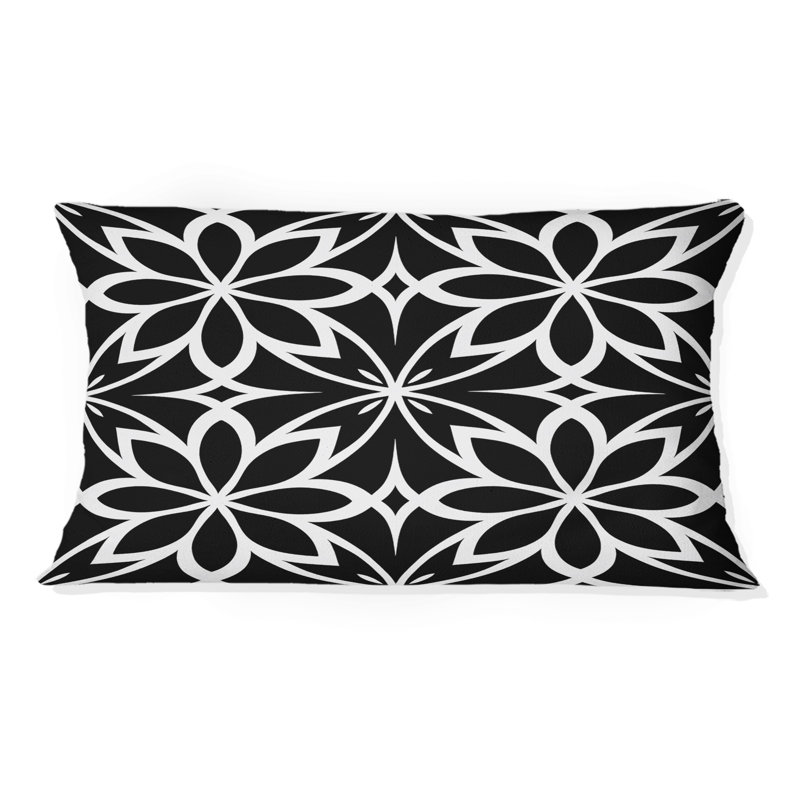 Coussin lombaire transitionnel noir et blanc avec motif floral Blooms III