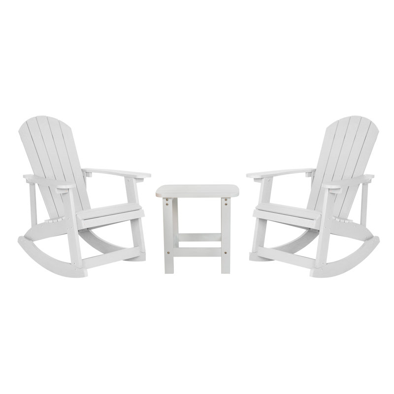 Baltazar All-Weather Poly Resin Wood Adirondack Rocking Chairs with Side Table, White