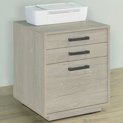 Freestanding, 3 - Drawer, Home Office File Cabinet, White Washed Grey Finish, Arm, Design, Contemporary Aesthetic, Based Contemporary, 4 Drawers, Construction