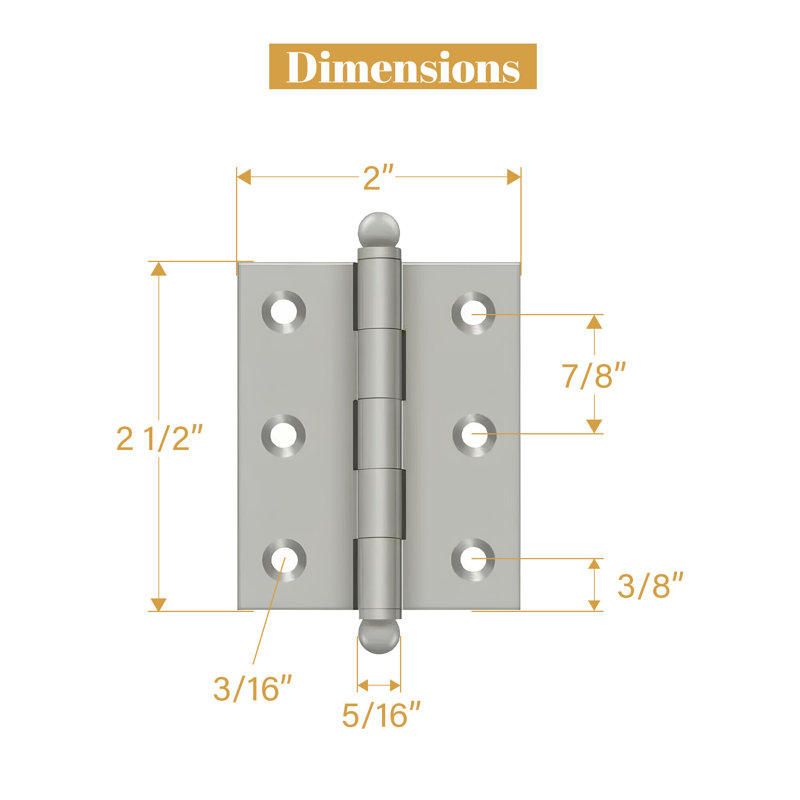 10'' x 10'' Solid Brass Traditional Hinge, Polished Nickel, 2.5" H x 2" W