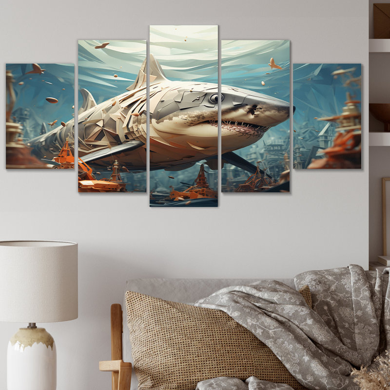  «Shark Coastal Guardian - Reproduction d'art sur toile - 5 panneaux