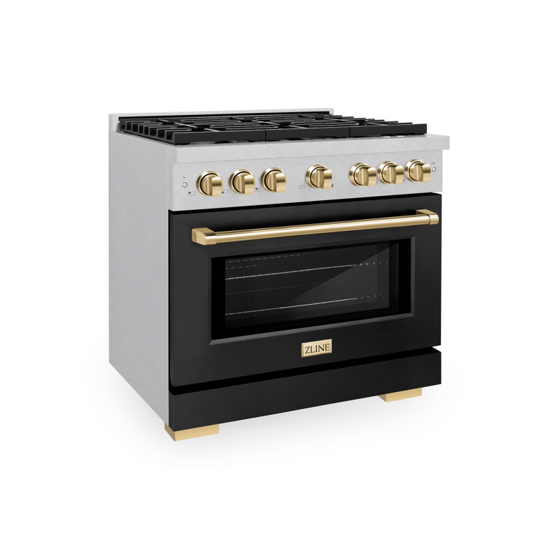 ZLINE Autograph 36" Paramount Dual Fuel DuraSnow® Range w/ Black & Gold Accents (SDRSZ-BLM-36-G)
