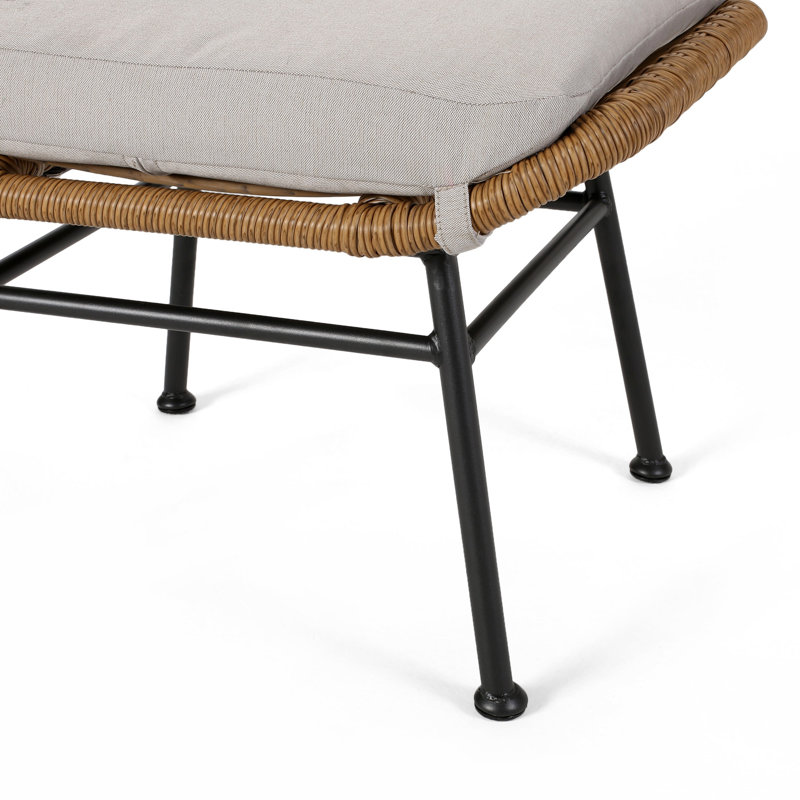 Montana Faux Rattan Outdoor Patio Ottoman With Cushion (Set Of 2), Beige/Brown