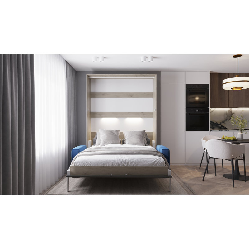 Neidelin Upholstered Murphy Bed, Beige/Grey/Navy