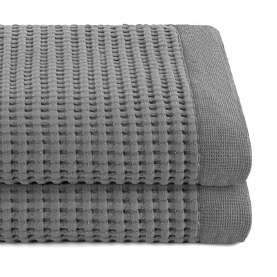 Waffle Bath Towel Set of 2 – Super Absorbent 100% Natural Cotton, Quick-Drying, Modern Style