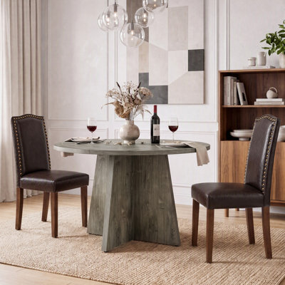Ensemble de table de salle à manger ronde à piédestal avec chaises rembourrées de 2/4/6 pièces, table en bois multi-finitions pour la salle à manger et la cuisine