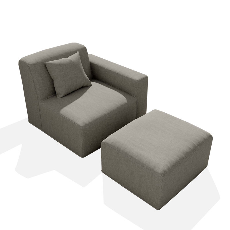 Chaise de patio moderne avec accoudoir à accoudoir gauche avec repose-pieds, canapé modulaire sans assemblage, tissu résistant aux rayons UV