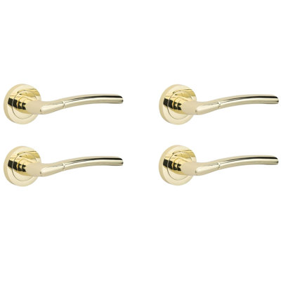 4 Pairs Indiana Design Classic Door Handles in Polished Brass Finish, Classic with Spindle and Fixings