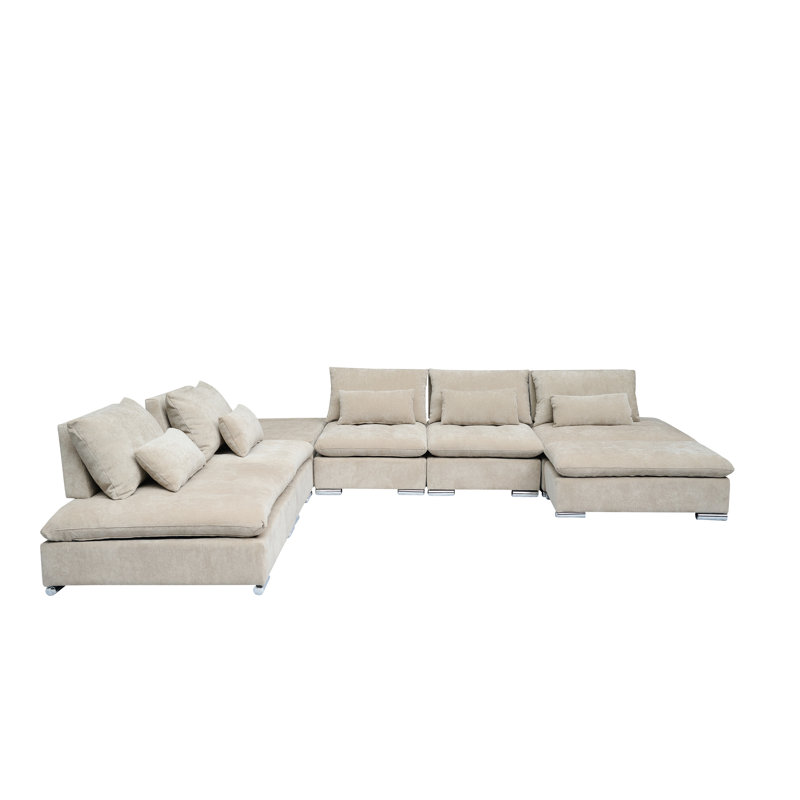 Canapé modulaire réversible avec repose-pieds Baseler, Brun