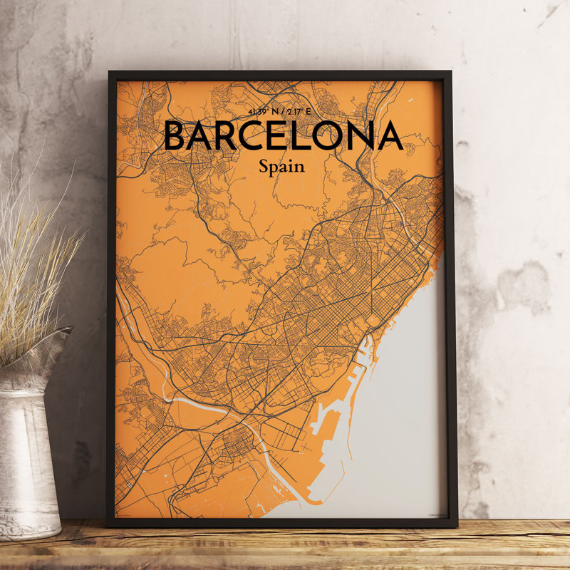 Barcelona City Map - No Frame Print, 70cm H x 50cm W x 0.13cm D