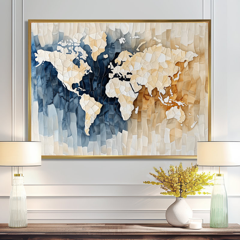 «World Map Watercolors I», impression d'art sur carte du monde, H 16 po x l 32 po, Doré