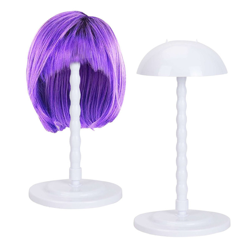Ensemble de 2 porte-perruques de style tête de perruque portative en plastique, 13,8 po, Blanc