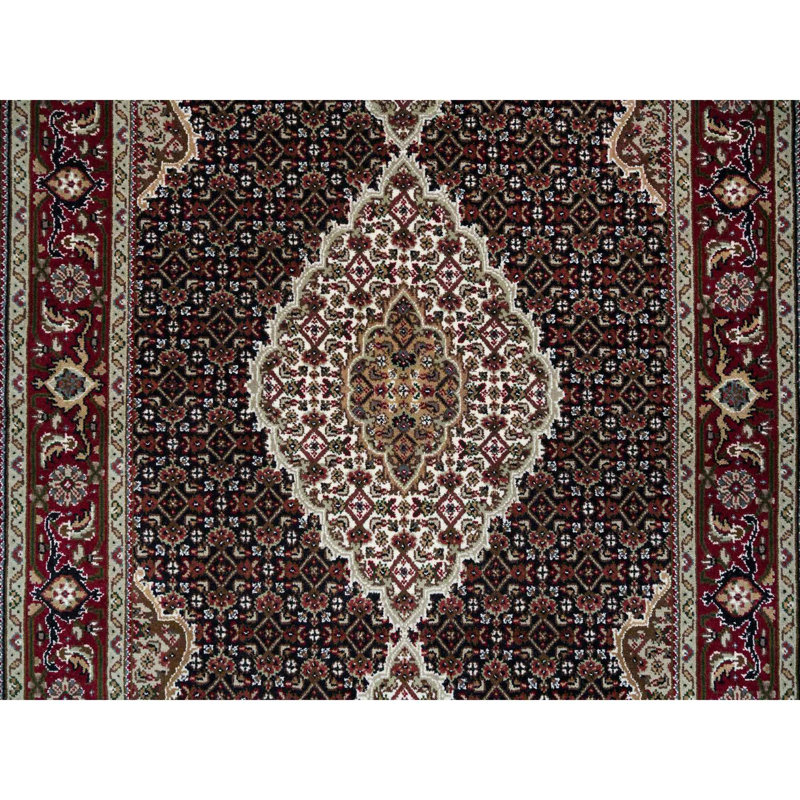 4'x6'1" Rich Black Tebraz Mahi Design 175 KPSI Hand Knotted Wool Rug 2B80AD92F7504E39AB811B004F5DA137