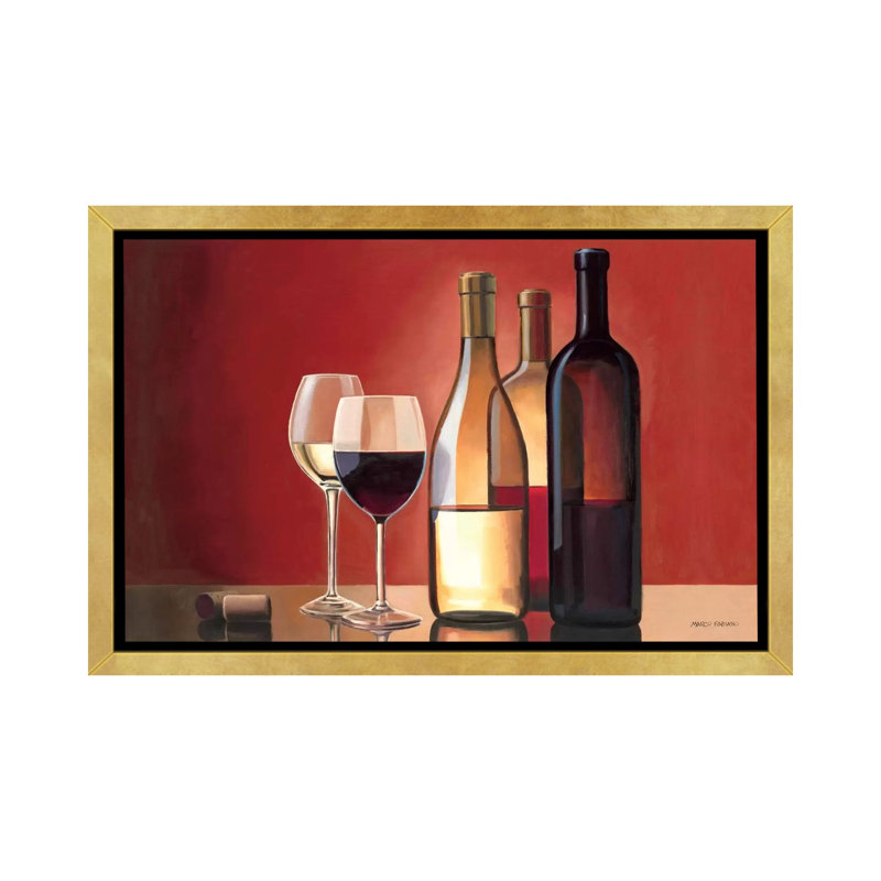" Wine Trio " by Marco Fabiano, 40" H x 60" W x 1.5" D, Gold Framed Canvas