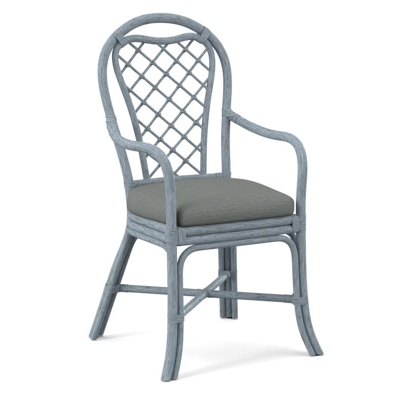 Trellis Dining Arm Chair, Beige Performance Fabric; 0851-73, Sea Glass