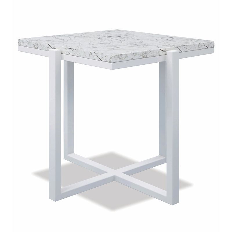 Table de bout carrée Megara avec marbre de Carrare aiguisé, givré