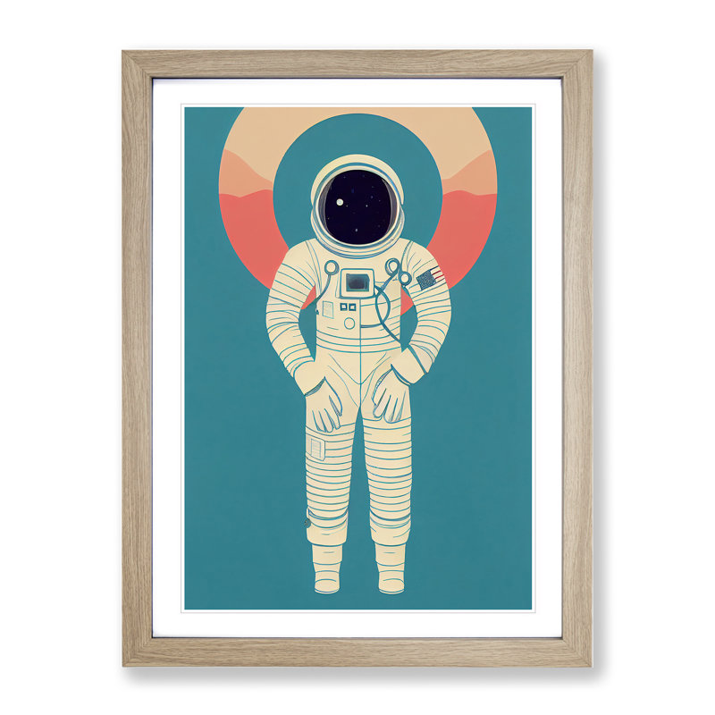Astronaut Pop Art No.6 1 Piece Single Picture Frame Wall Art, 34cm H x 25cm W x 2cm D, Oak Framed