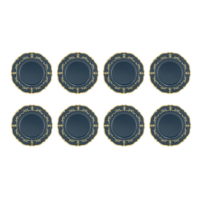 Ensemble de 8 assiettes en plastique Fleur De Lis - bleu / or