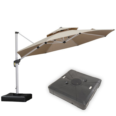 12' Round Cantilever Umbrella With Base,Beige
