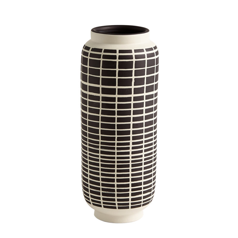 Graphic Grid Cylinder Vase-Black/White