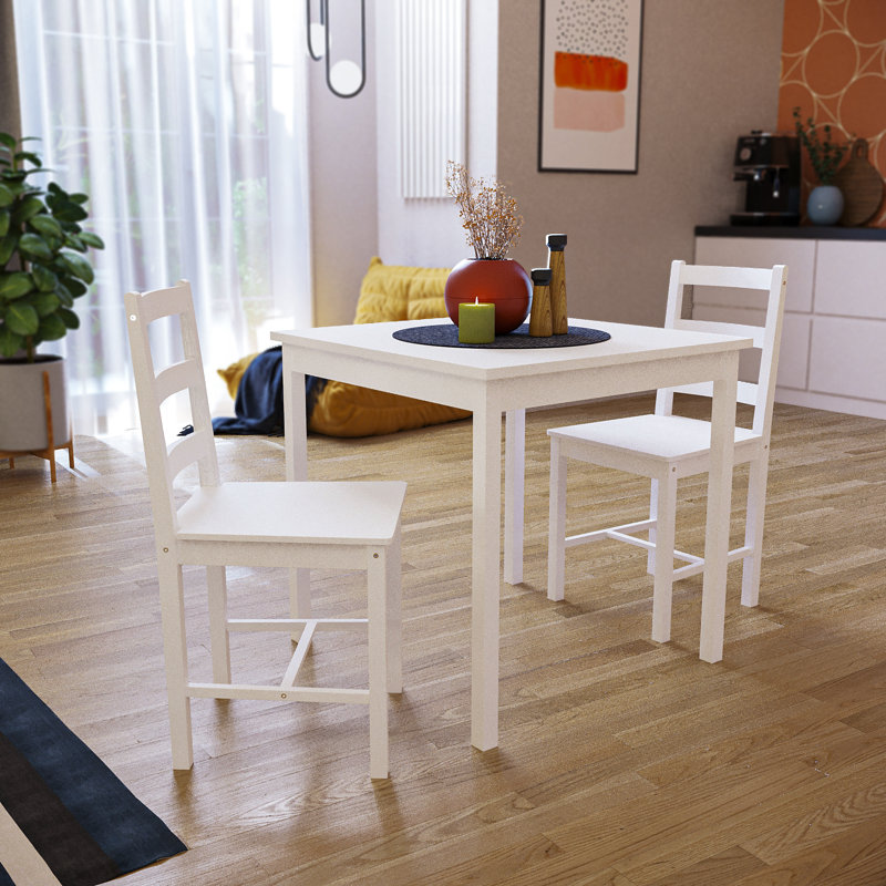 Maymie 2 - Person Pine Solid Wood Dining Set, White