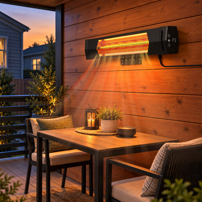 Chauffe-terrasse mural à infrarouge, chauffe-eau électrique d'extérieur 1500 W avec télécommande et minuterie