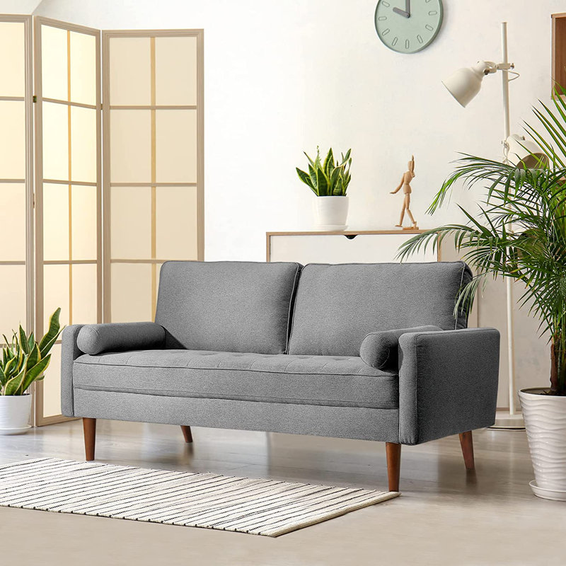 Liby 68" Square Arm Sofa Loveseat, Gray Linen