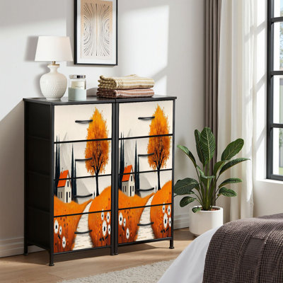 Commode pour garde-robe de chambre à coucher pour garde-robe rustique à sentier rustique avec fleurs orange et campagne