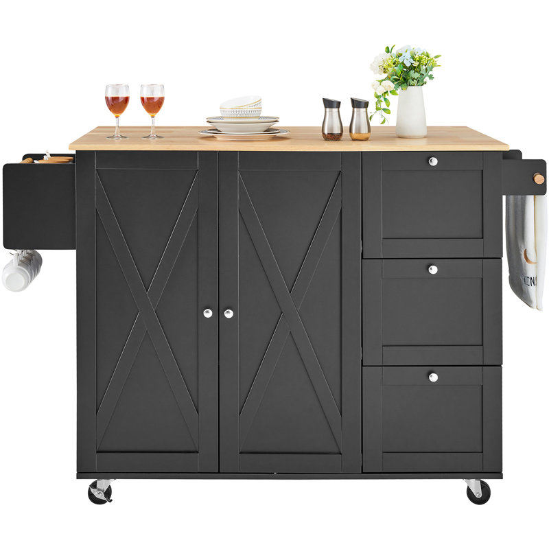 Armoire de rangement sur roulettes pour îlot de cuisine sur roulettes avec tiroir et tablettes (tabourets non inclus)