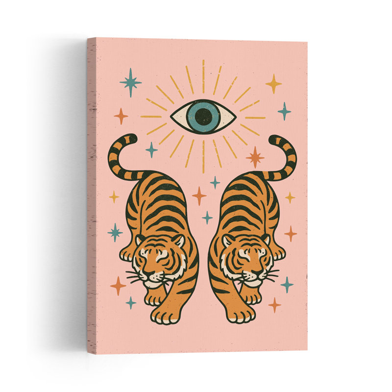 Magiceye Mystical Retro Abstract Cat Tiger Wildlife Landscape Wall Art Print by Treechild - Wrapped Canvas Print