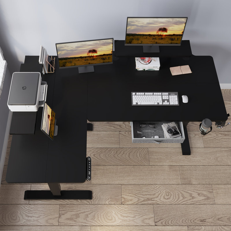 Jonesboro 63'' L-Shaped Height Adjustable Standing Desk, Black